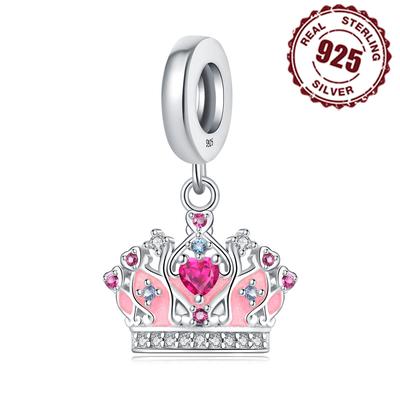 New Copper Pink Heart Crown Lucky Beads Fit Original Fine Charms Bracelet Women Jewelry Party Birthday Gifts