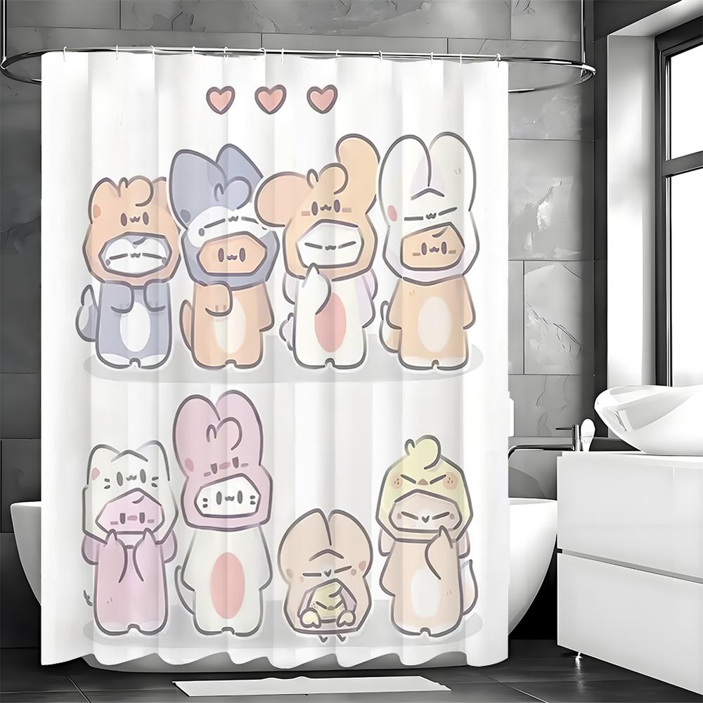 Cute Cartoon Rabbit Shower Curtain, Bathroom Decorative Shower Curtain, Waterproof Shower Curtain with Hooks