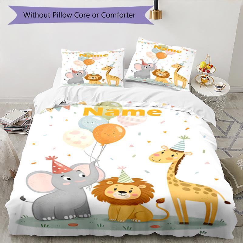3pcs Custom Name Animals Bedding Set Duvet Cover Closure Includes 1 Duvet Cover & 2 Pillowcases, Soft and Comfortable for All Seasons.