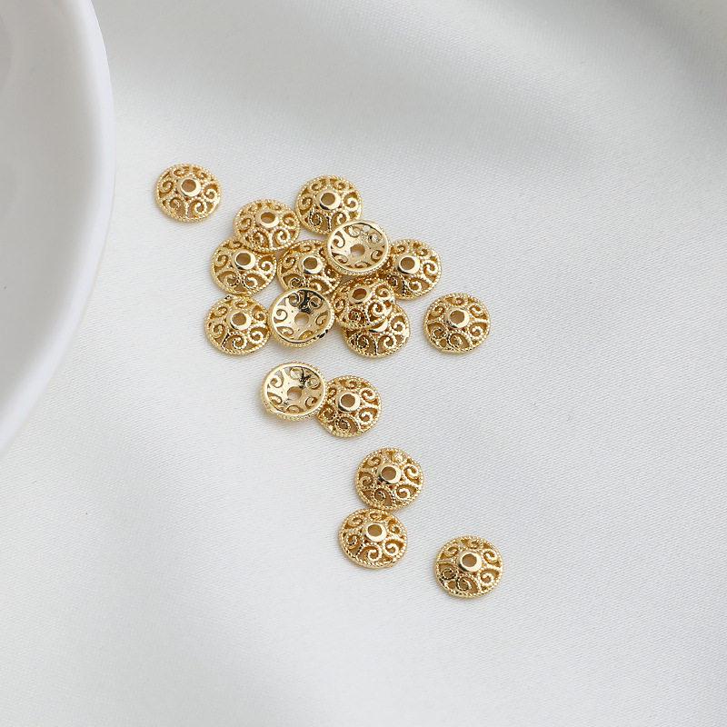 14K Gold Plated Lace Flower Bead Cap 8mm Spacer, Silver Holder for Handmade Jewelry