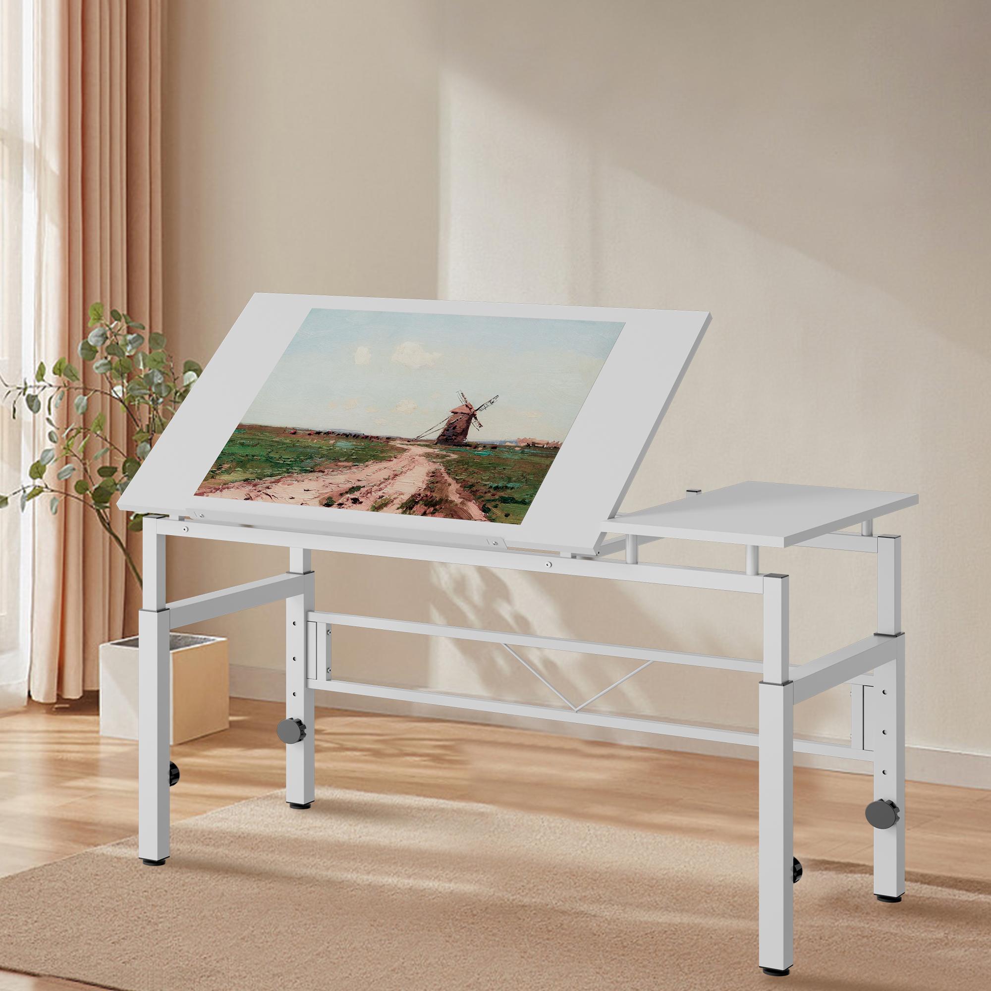 Adjustable Drafting Table, White Drawing Desk