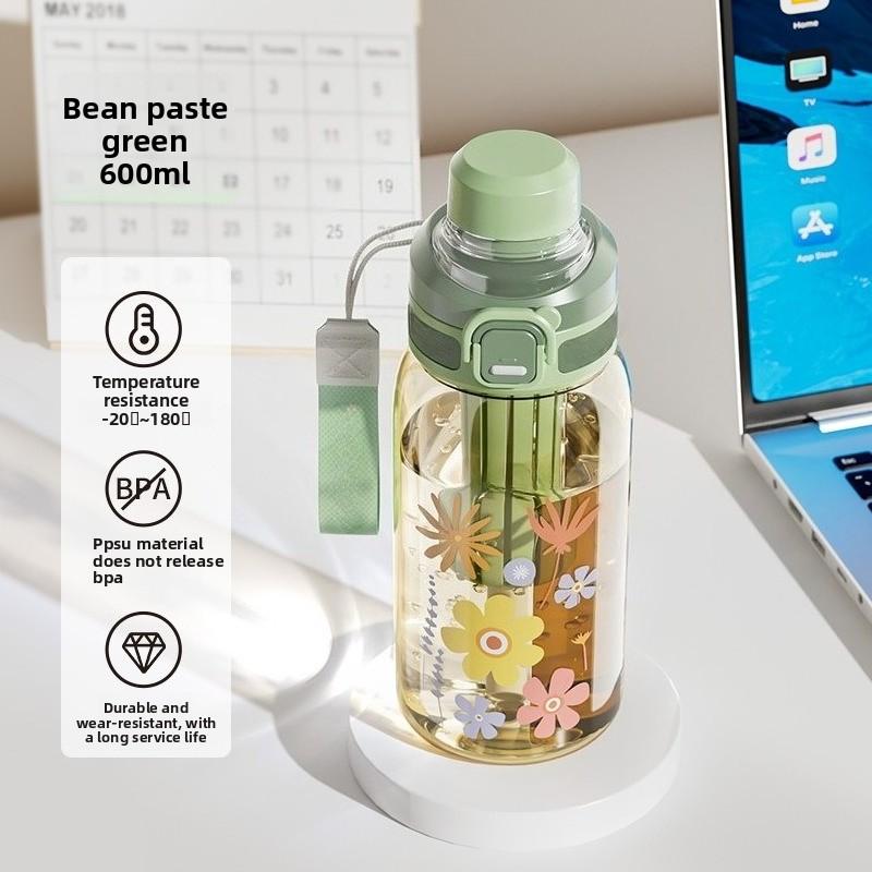 Straw Cup Lying Down Drinking Girls High Value PPSU High Temperature Resistant Adult Water Cup with Scale 600ML