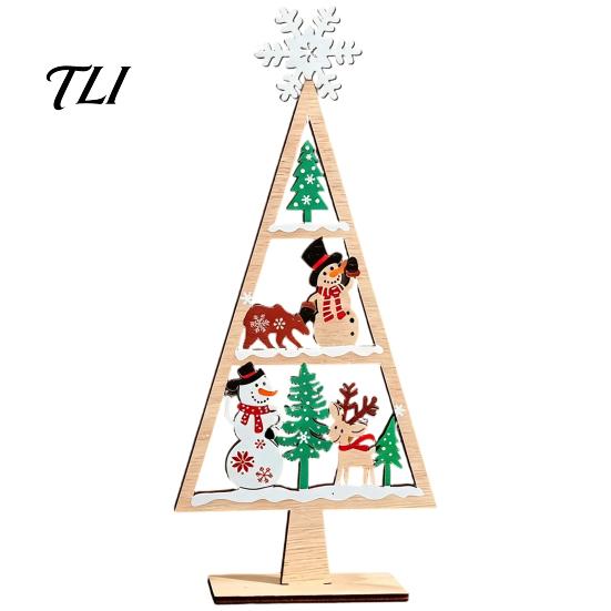 Desktop Christmas Ornament Wooden Tabletop Tree Decor, Hollow Xmas Ornament, Farmhouse Centerpiece for Holiday Party Home Decoration, Gift Handmade
