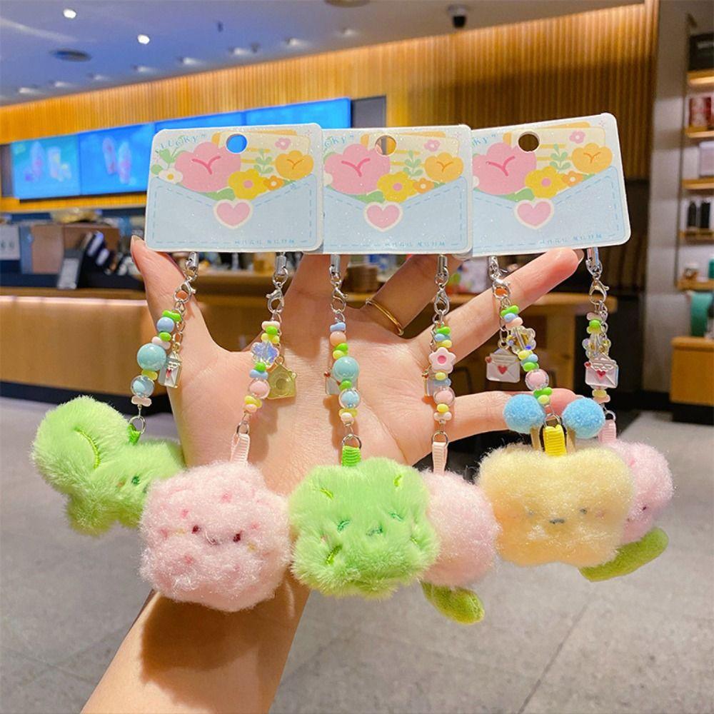Beads Flower Letter Plush Keyring Cartoon Design Plush Flower Bag Pendant  Children