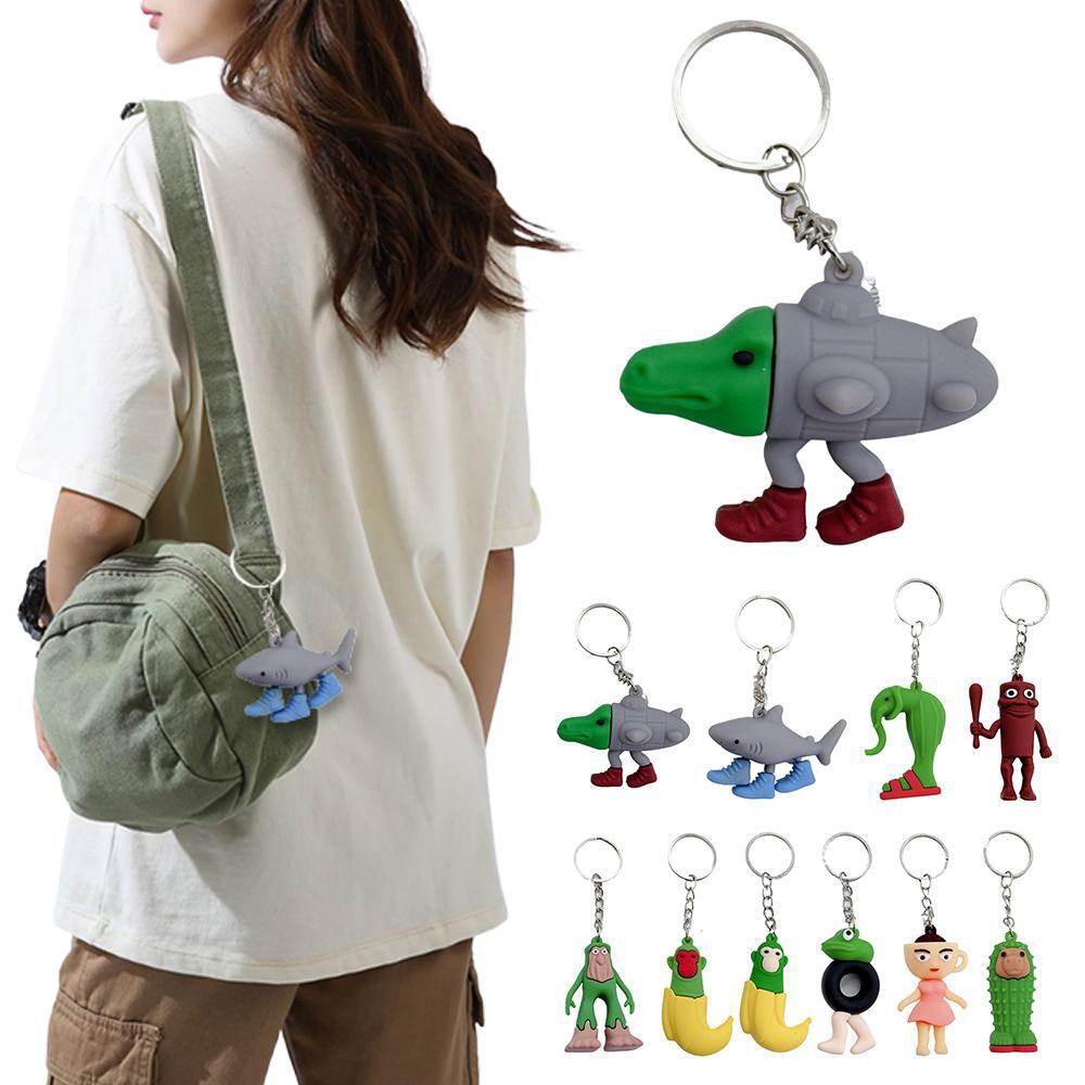 Creative Italian Brainrot Animals Keychain Funny Tung Tung Tung Sahur Cat Meme Keyrings Friends Pendant Gifts