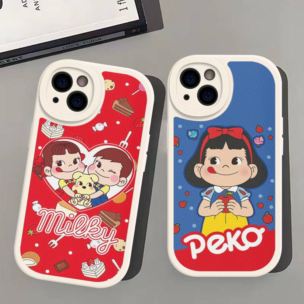 Fujiya Milky Peko Chan Phone Case For IPhone 16 15 14 13 Pro Max 11 12 Plus Leather Silicone Cover