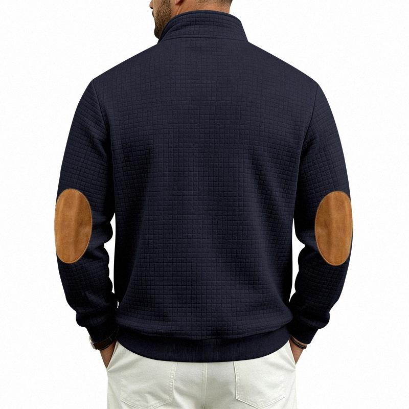 Herren Hoodie mit halbem Reißverschluss Langarm Locker geschnitten Pullover mit Doppelnähten und Einsätzen