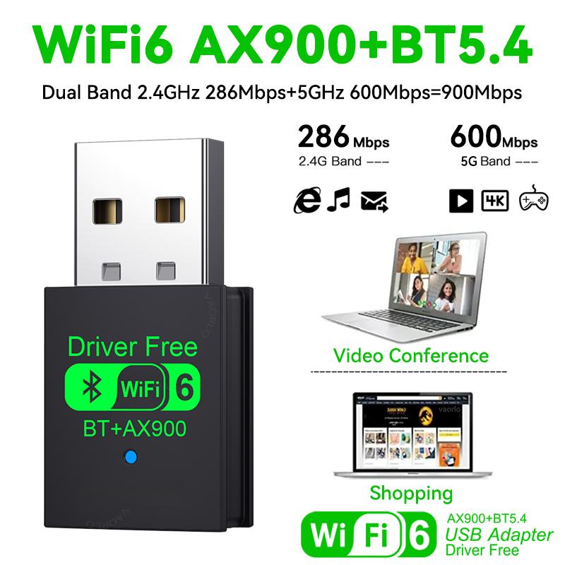 2IN1 900Mbps USB Adapter Bluetooth5.4 Dongle Adaptador Dual Band WiFi6 For PC Laptop Wireless Speaker Audio Receiver Transmitter