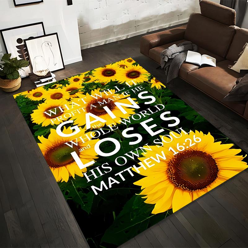 Sunflower Field with Inspirational Quote Rug - Non-slip Rug Suitable for Living Room and Bedroom Sofas.