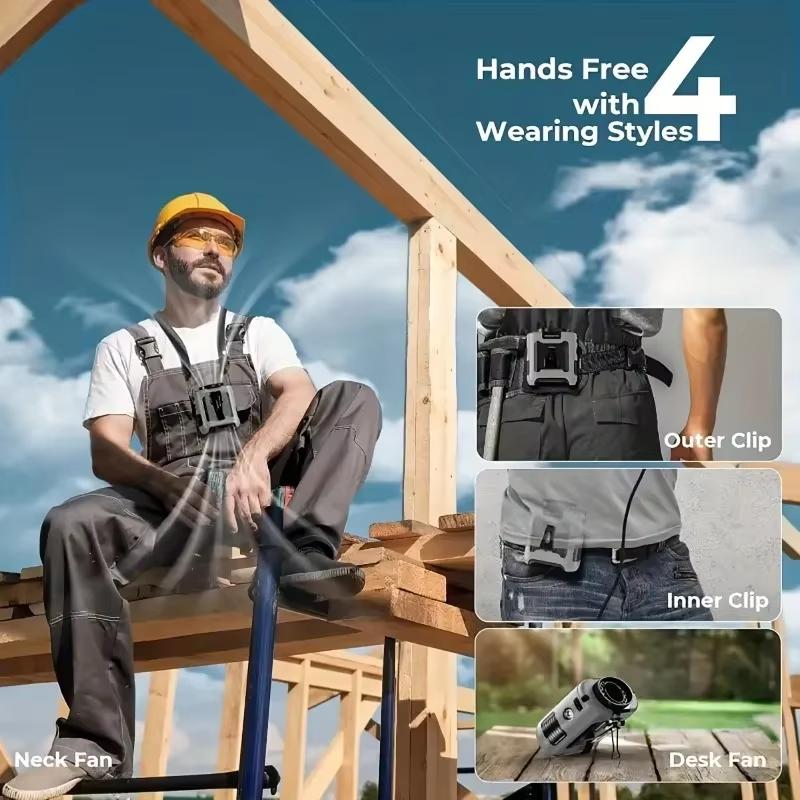 Portable Waist Fan, 6000mAh Portable Fan Rechargeable with 3 Speeds Faster Cooling 16000RPM & Flashlight Hands-Free Cooling Neck Fan