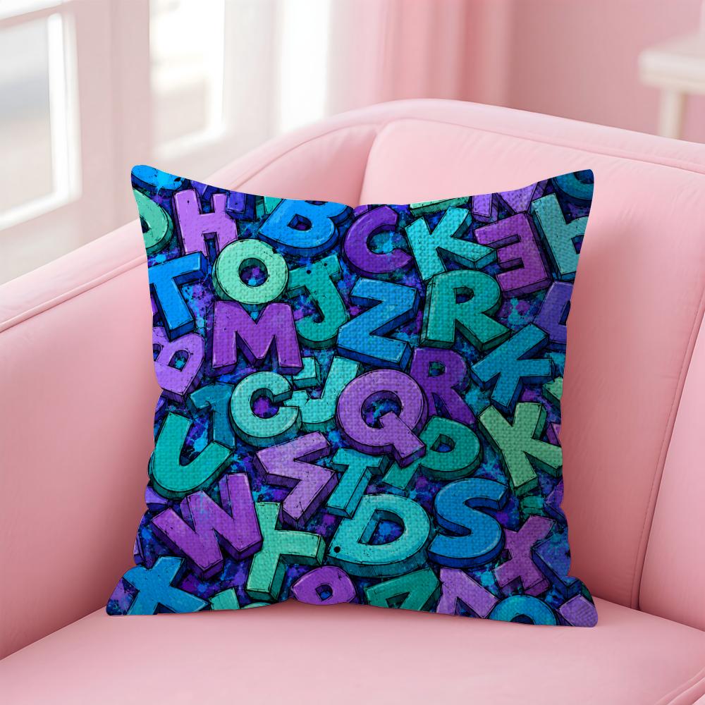 Colorful Alphabet Playful Letter Cushion Cover Natural Linen Organic Fabric DoubleSided Printing Sofa Home Decor Pillow Case