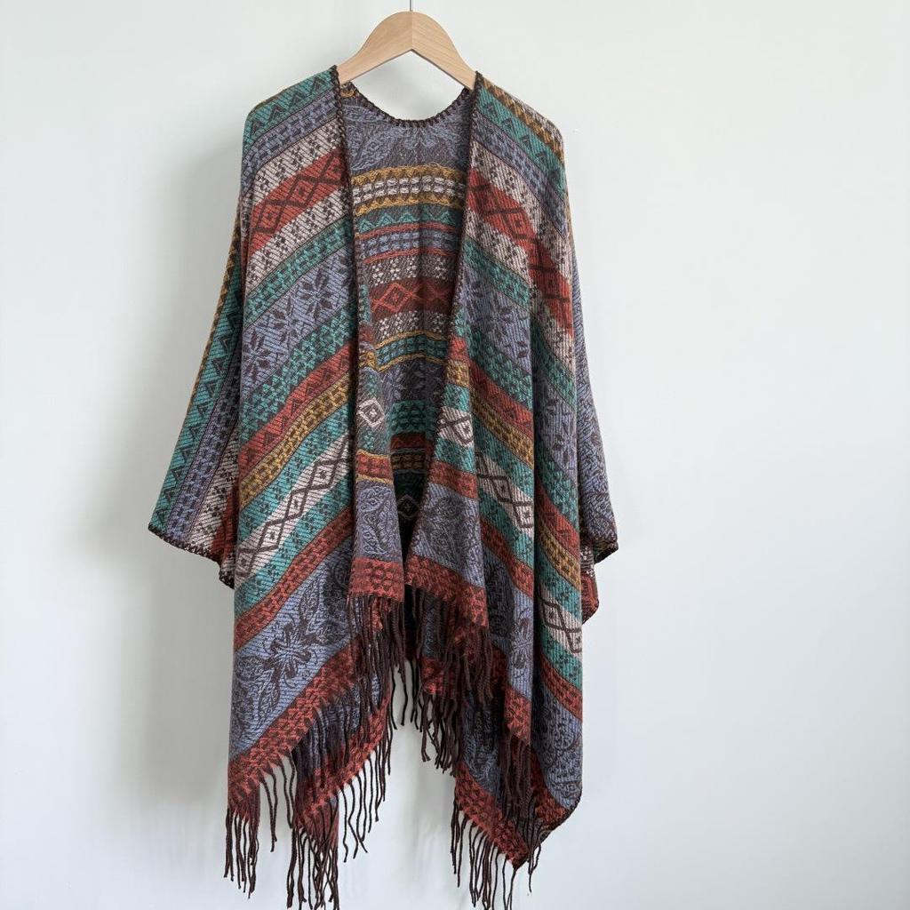 Ethnic Striped Cape: TikTok Trending Versatile Travel Shawl from Tibet & Yunnan - Warm & Stylish