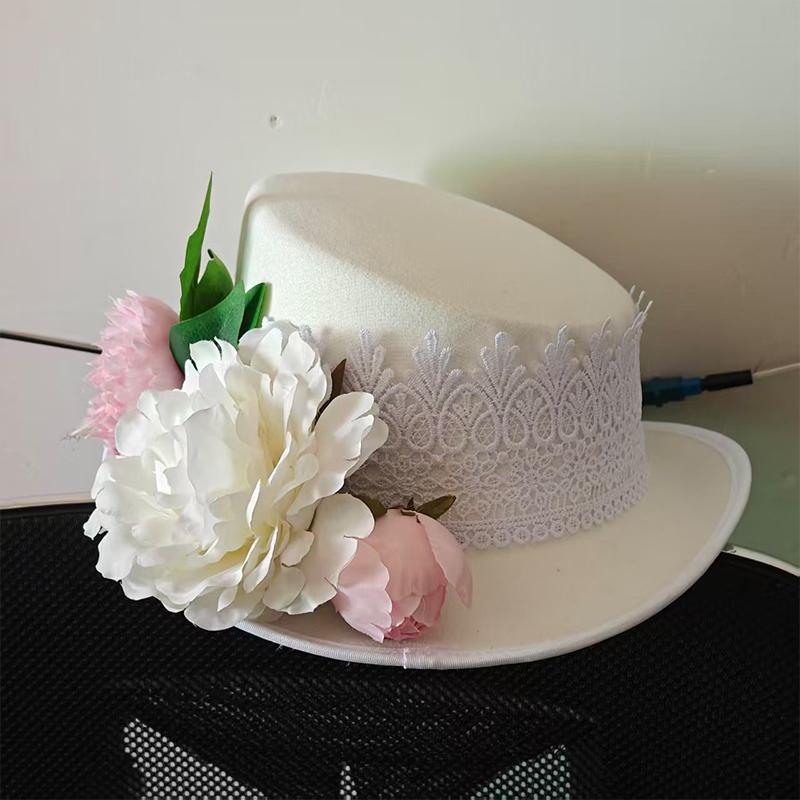 

Floral-decorated Top Hat for Women Men Felt Cap Magic Hat Stage hat Slanted Design Party Hat 56-58CM