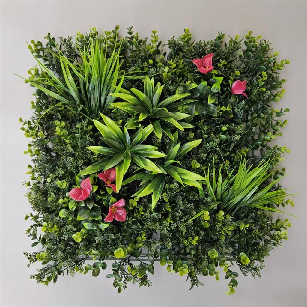 50×50cm Artificial Green Plant Wall - Plastic Vertical Garden, Fake Flower Wall, Synthetic Turf Background