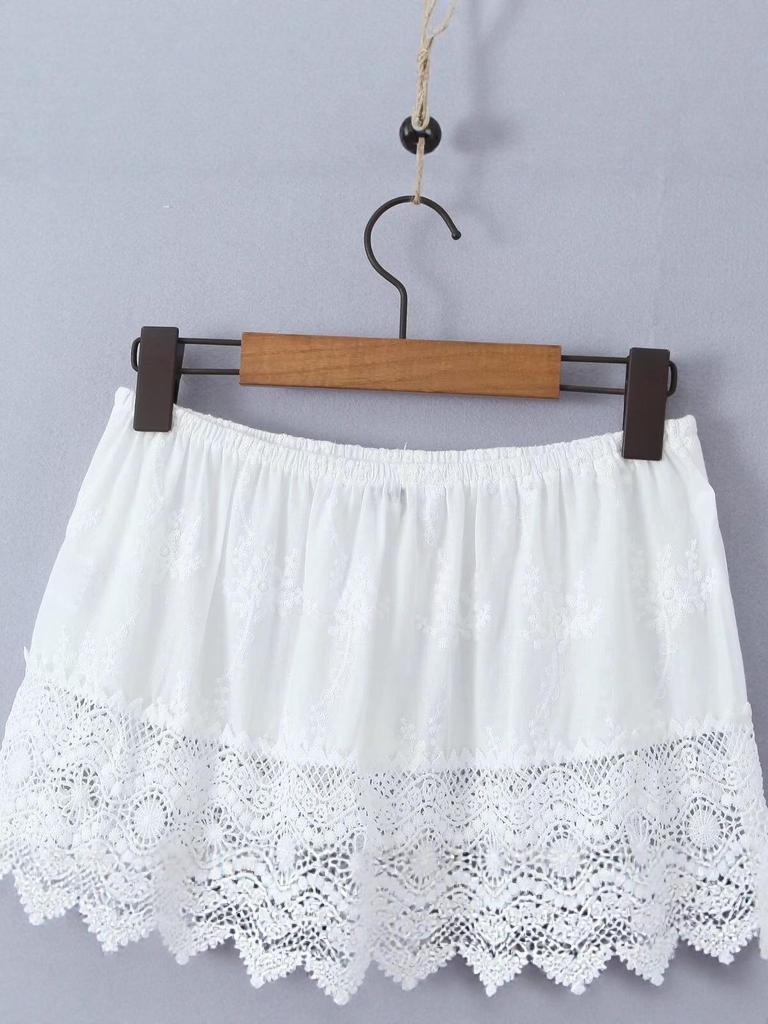 Damska Biała Długa Spódnica A-Line z Haftem Koronkowym w Wysokim Stanie - Jesień & Zima Delikatny Styl