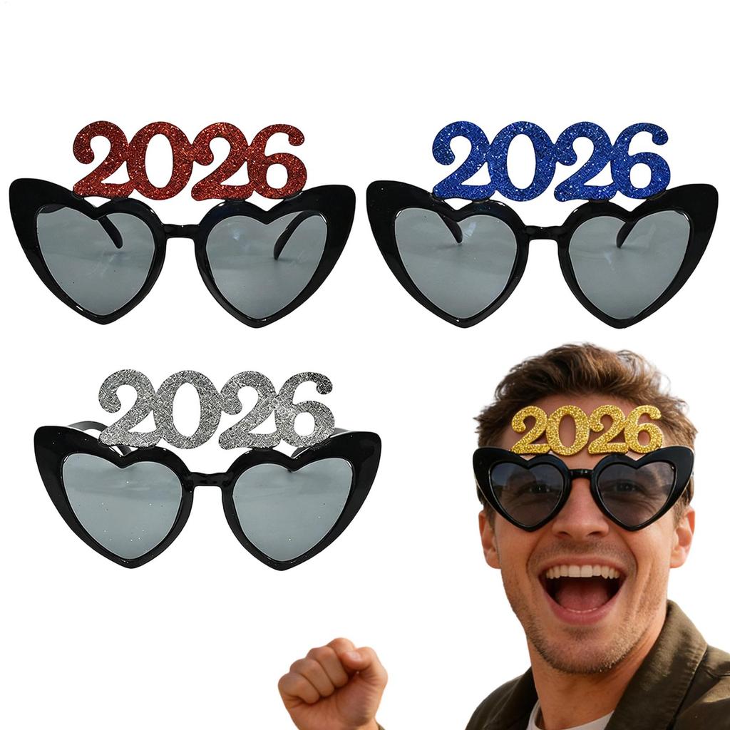 2026 Xmas Party Decoration Funny Glasses Number Eyeglasses 2026 Happy New Year Glasses Diamond Glitter Sunglasses Cosplay Prop