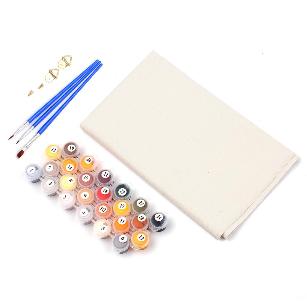 DIY Canvas Oil Painting Paint by Numbers Frameless Painting Kit Drawing Paintwork with 3 Paintbrushes and Pigment for Kids & Adults 40*50cm