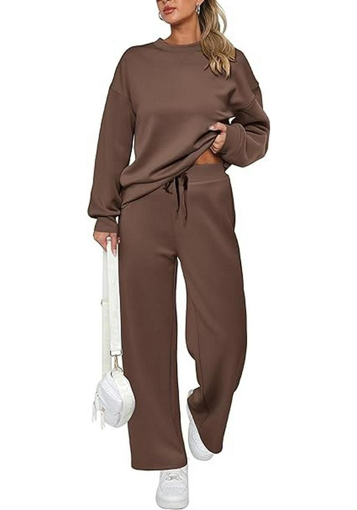 2026 Women's Fall/Winter Long Knitted Two-Piece Set with Long Sleeve Top and Wide-Leg Lace-Up Pocket Pants