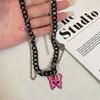 Black Chain Pin Pink Butterfly Necklace Female, Sweet Cool Hip Hop Spice Girl Sweater Chain Niche Accessories