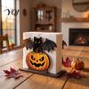 Party Napkin Holder Halloween Wooden for Table, Pumpkin Black Cat Bat Kitchen Accessories Standing Dispenser, Paper Towel Stand Holiday Decor Tissue