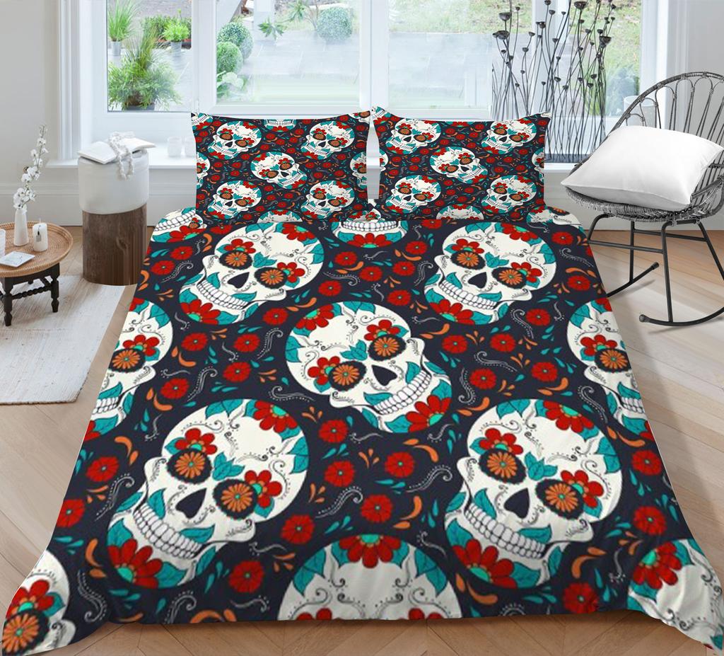 3D-Druck-Schädel-Bettset, atmungsaktiv, Heimbettwäsche mit Kissenbezug, für Kinder, Herren, Teenager, hochwertiger Bettbezug