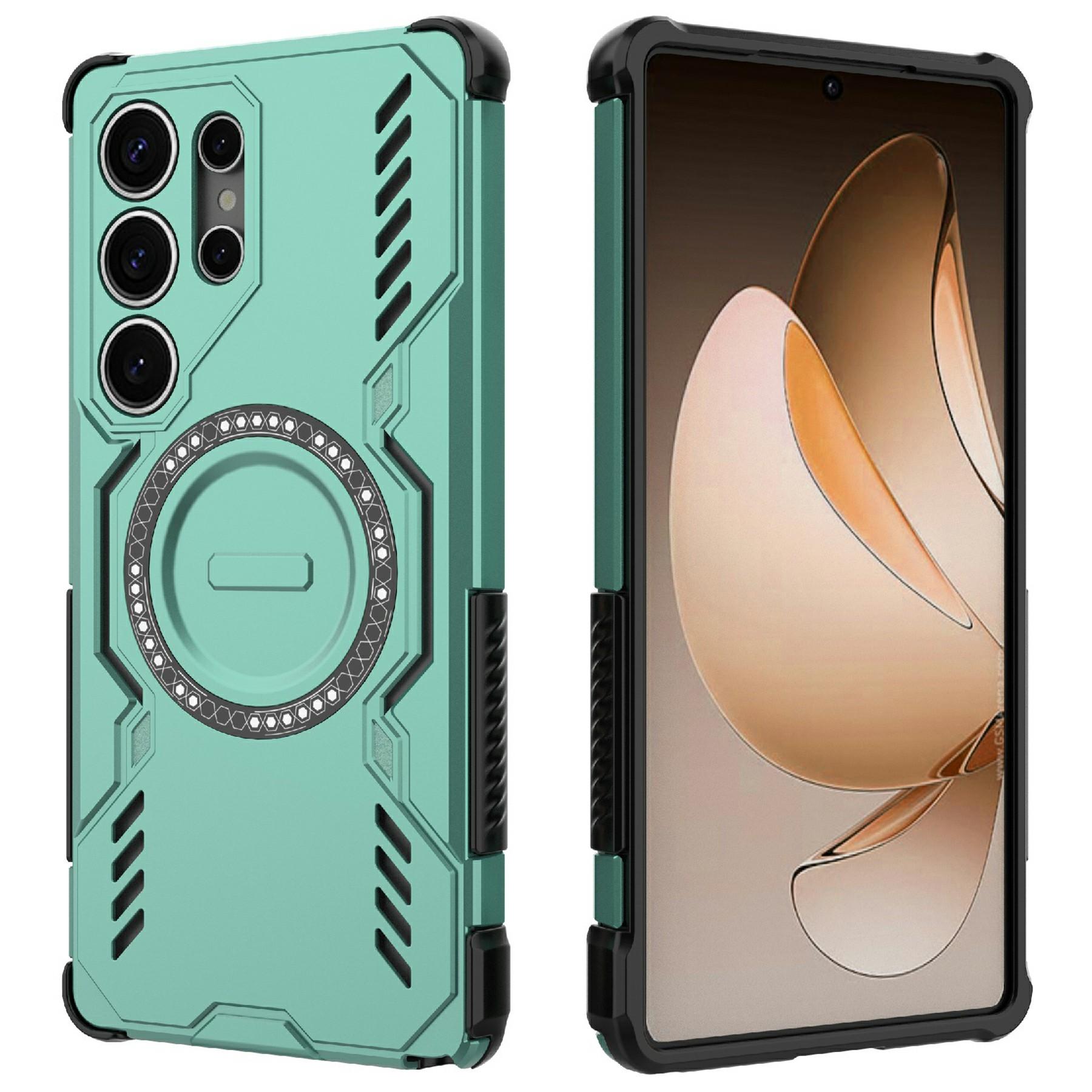 

For Samsung Galaxy S25 Ultra Magnetic Case Butterfly Armor Hollow Heat Dissipation PC+TPU Phone Cover Green