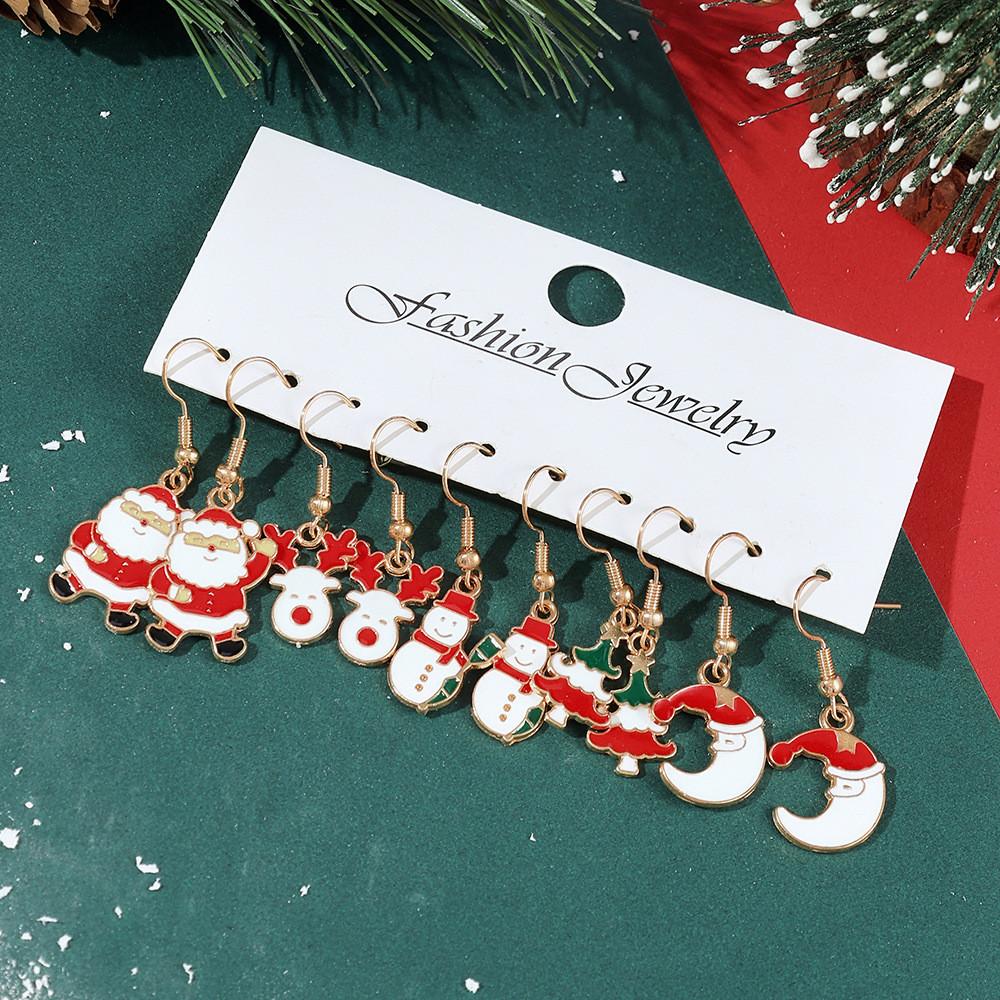 Xiaomi 5/20Pairs Christmas Enamel Alloy Dangle Earrings, Festive Xmas Drop Earrings with Christmas Tree, Santa Hat & Snowman Charms