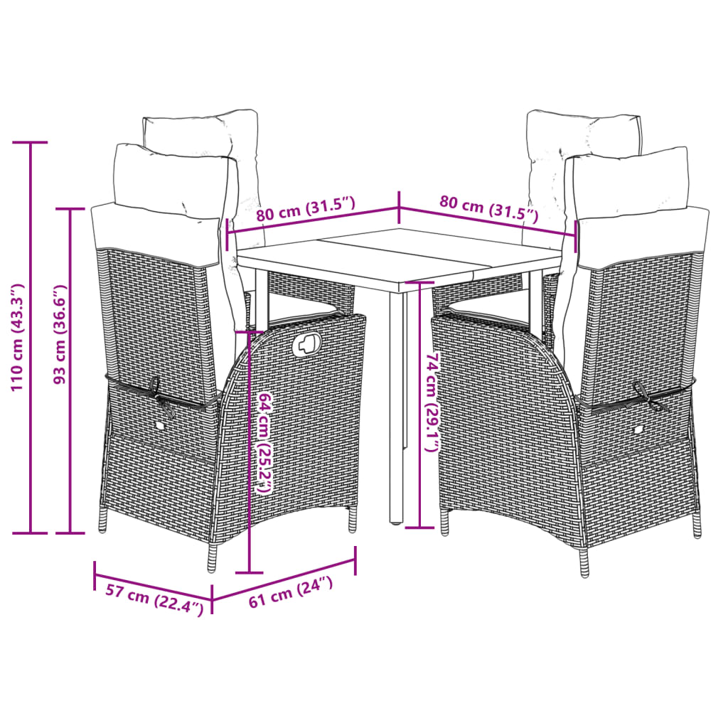 5 Piece Outdoor Dining Set with Cushions Beige Poly Rattan
