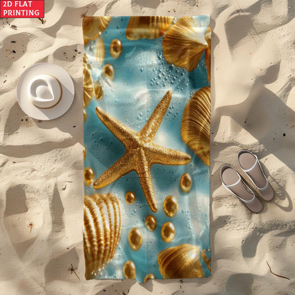 Beach Theme Beach Towel Starfish Shell Printing Microfiber Quick Drying Absorbent Large Bath Towel