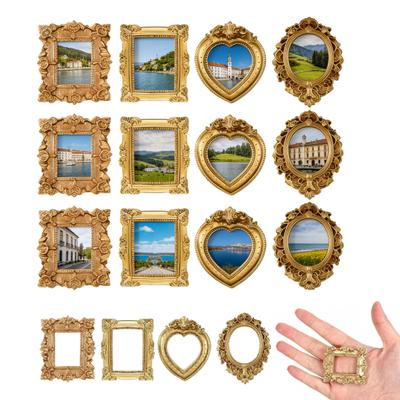 12Pcs Vintage Mini Photo Frame Golden Miniature Picture Frame DIY Oval Rectangle Heart Tiny Display Frame Wedding Christmas Party Decoration