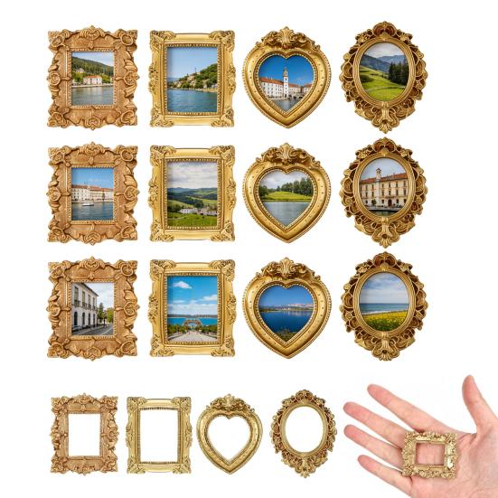 12 buc. Ramă Foto Mini Vintage Ramă Foto Miniaturală Aurie DIY Oval Dreptunghiular Inimă Cadru Mic de Afișare Decorare Petrecere de Nuntă Crăciun
