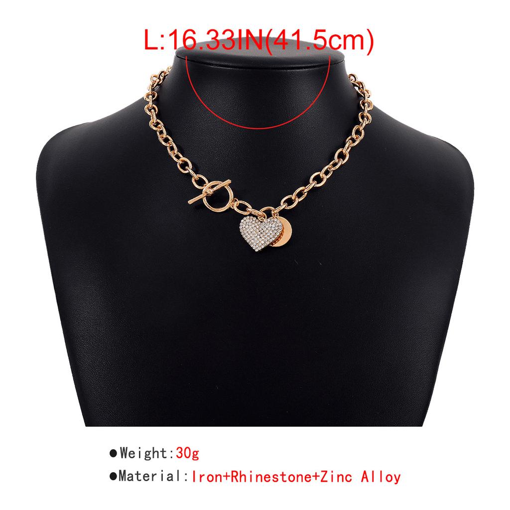 Women European Temperament Sweet Cool Choker Round Heart OT Buckle Chain Micro-set Minimalist Necklace For Women
