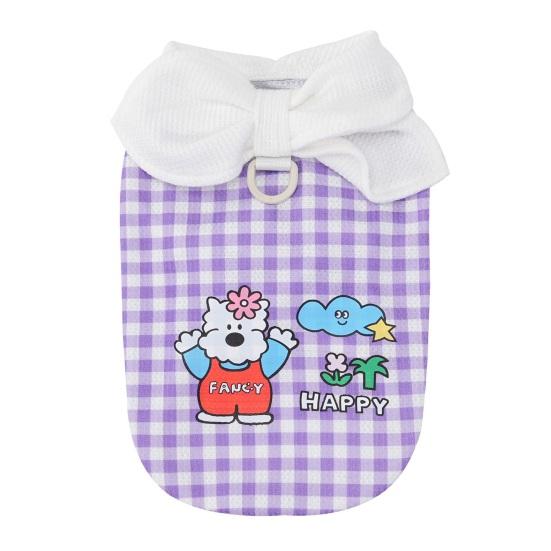 Plaid Dog T-Shirt Stylish Summer Pet Shirt with Leash Ring Washable Breathable Dog Tee Shirt for Small Dogs Puppies M фиолетовый