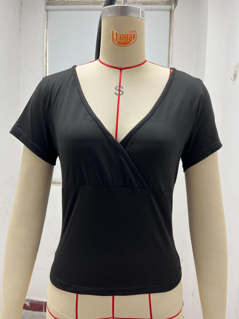 T-shirt Bodycon Scollo a V Dimagrante Stile Europeo-Americano - Moda Primavera/Estate 2025