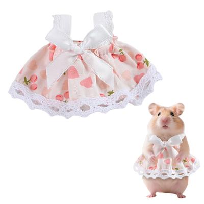 Pet Printed Dress Lace Trim Vest Dress Summer Dress with Bow Pet Clothes for Hamster Guinea Pig Outing Dress-up