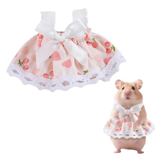 Pet Printed Dress Lace Trim Vest Dress Summer Dress with Bow Pet Clothes for Hamster Guinea Pig Outing Dress-up