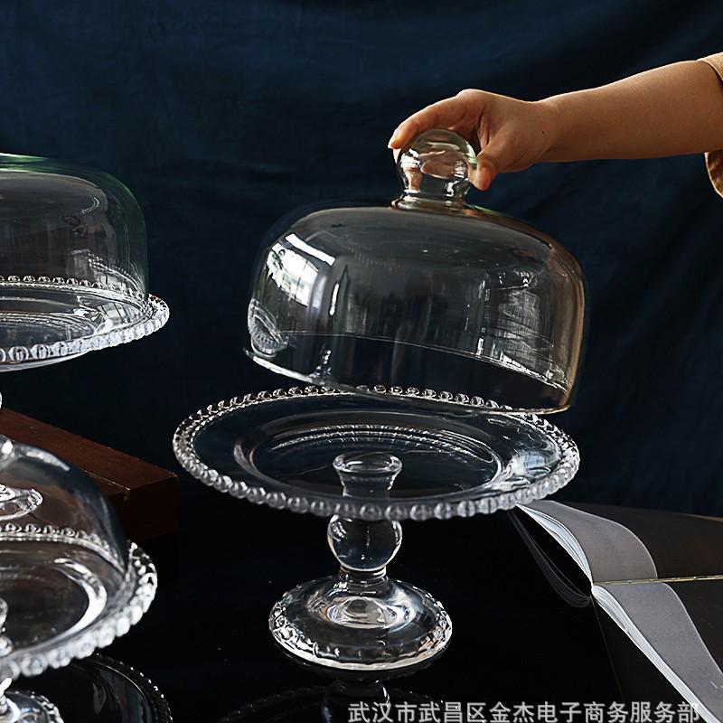 Heart-Shaped Glass Footed Dessert Plate with Dust Cover