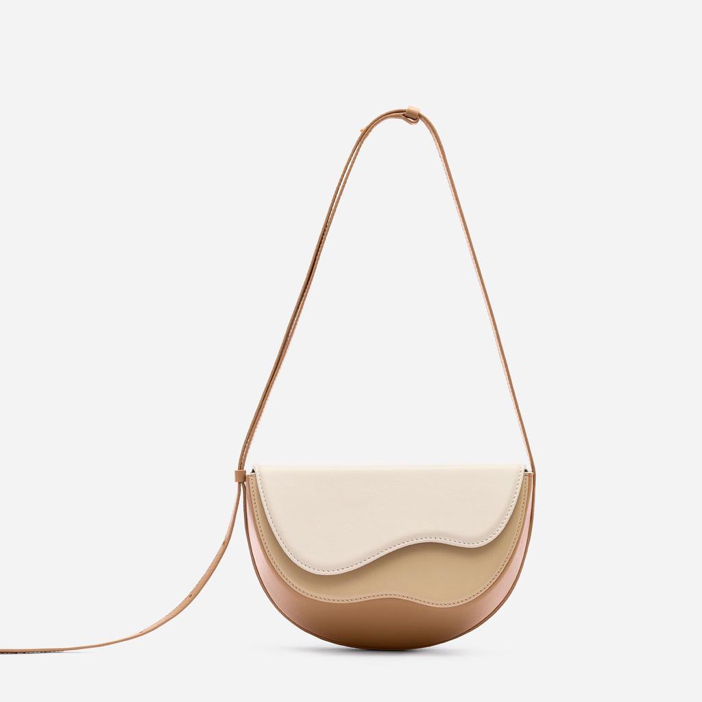 Womens Color Saddle Block Bag Wavy Layered Design Crossbody Bag Minimalist Fashion Shoulder Bag