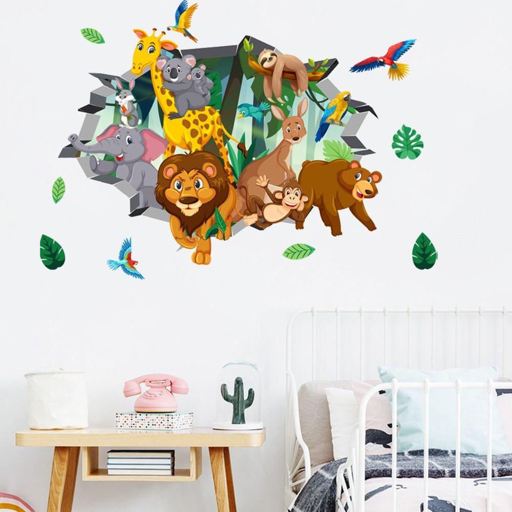 2 Sheets/set Waterproof Background Decor Decals Cartoon Wallpaper Animal Wall Stickers  Dormitory