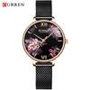 CURREN 9060 Luxus Casual Business Quarz Damenuhr Blumenzifferblatt Elegante exquisite Dame Handgelenk