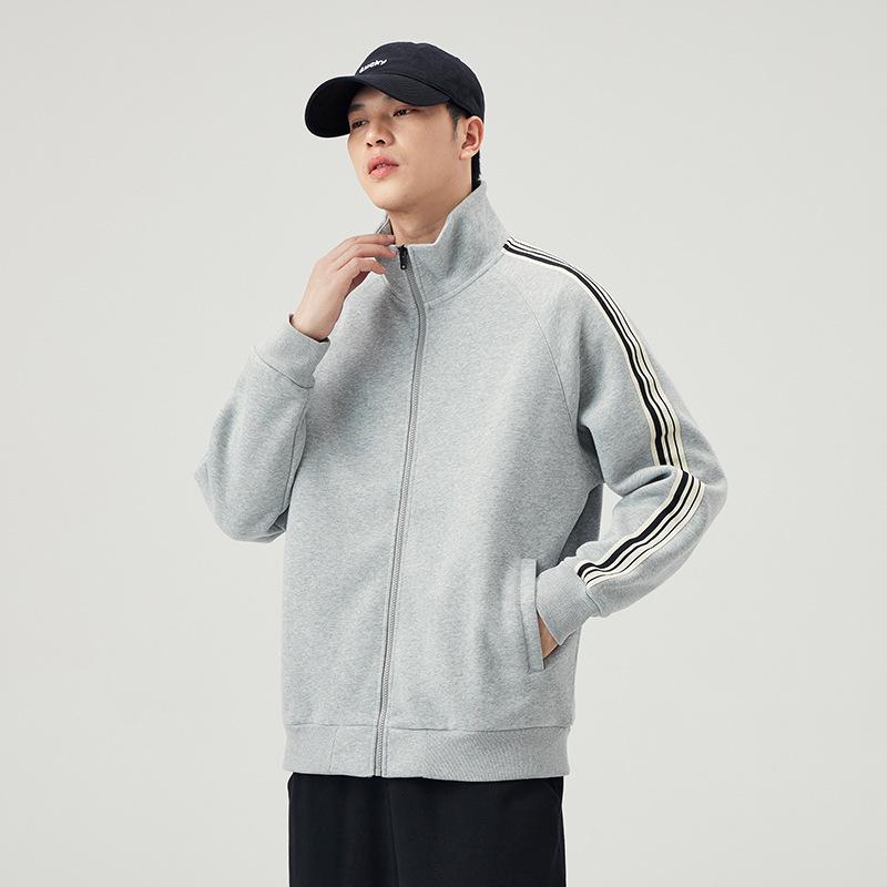 An Yang 2024 Men's Striped Stand Collar Jacket - Trendy Zipper Cardigan Hoodie