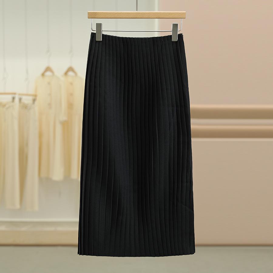 

Inafu Pleated Over-the-Knee Slimming Skirt for Women - Autumn Collection Small чорний