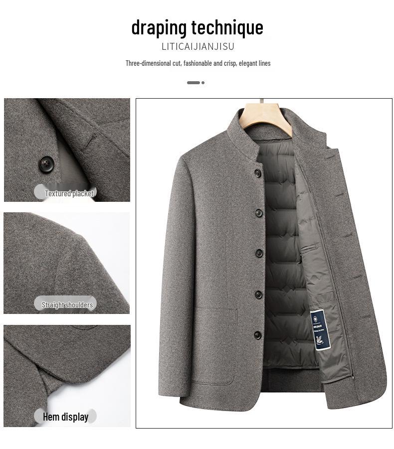 Dad's Middle-Aged Men's Wool Zhongshan Suit: Winter Business Casual Down-Lined Coat