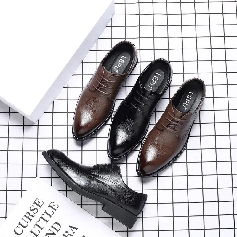 Fashion Breathable Men Shoes Korean Trendy Shoes Business Formal Leather Shoes Men Pointed Toe Inner Height Increase Large Size 45