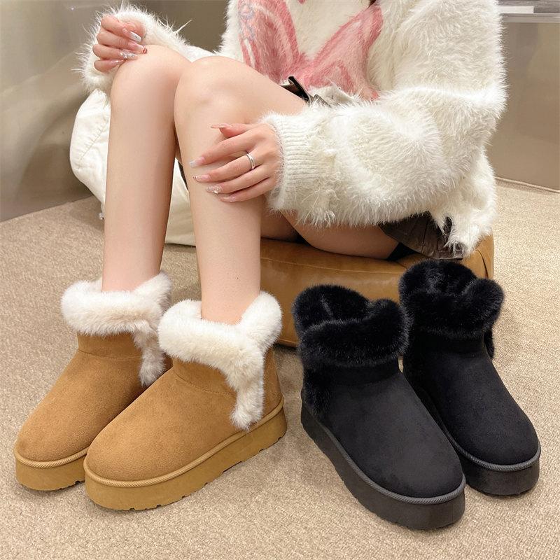 Fashion Classic Fur Boots For Women Winter New Snow Boots Outdoor Fashion Warm Plush Ankle Boots Women Thick Sole Padded Boots 2024