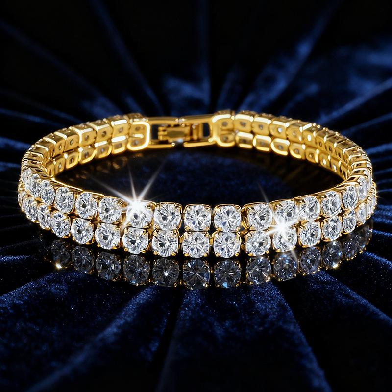 Double row tennis chain copper plated gold European and American foreign trade hot-selling zircon bracelet jewelry