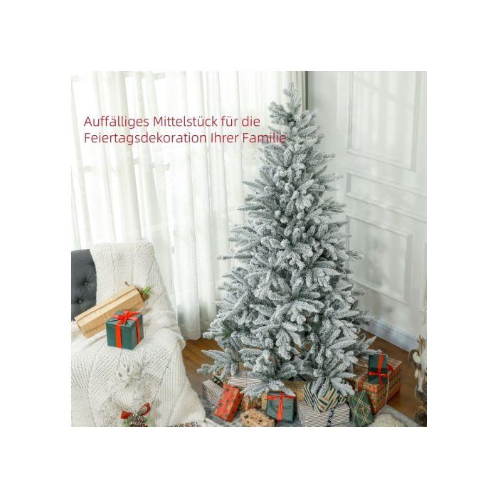 HOMCOM Weihnachtsbaum 180 Cm, Schneebedeckt, Flammhemmend, Metallfuß, Formbare Äste, Grün