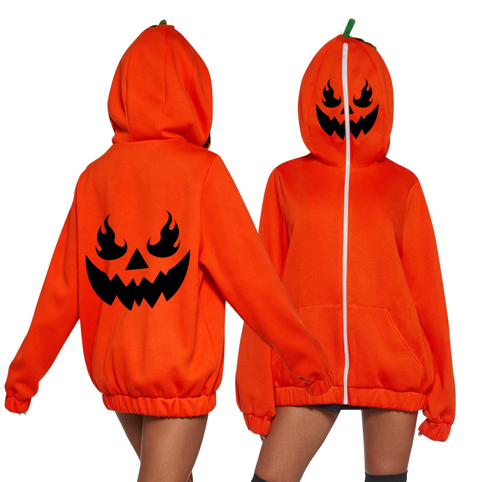 Women s Halloween Pumpkin Print Long Sleeve Sweatshirt Casual Pullover XXXL