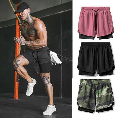 Running Exercise Shorts Men's Fashion Summer Muscle Sports Brother Fitness Double-Layer Pants Quick-Drying Breathable Knee Length Pants