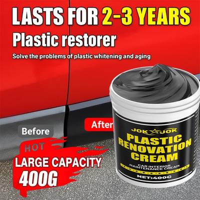 JOKJOK 400g Heavy-Duty Plastic Restorer Kit - Double/Single-Black Formula for Car Interior/Exterior, Dashboard, Tires, Bumpers,